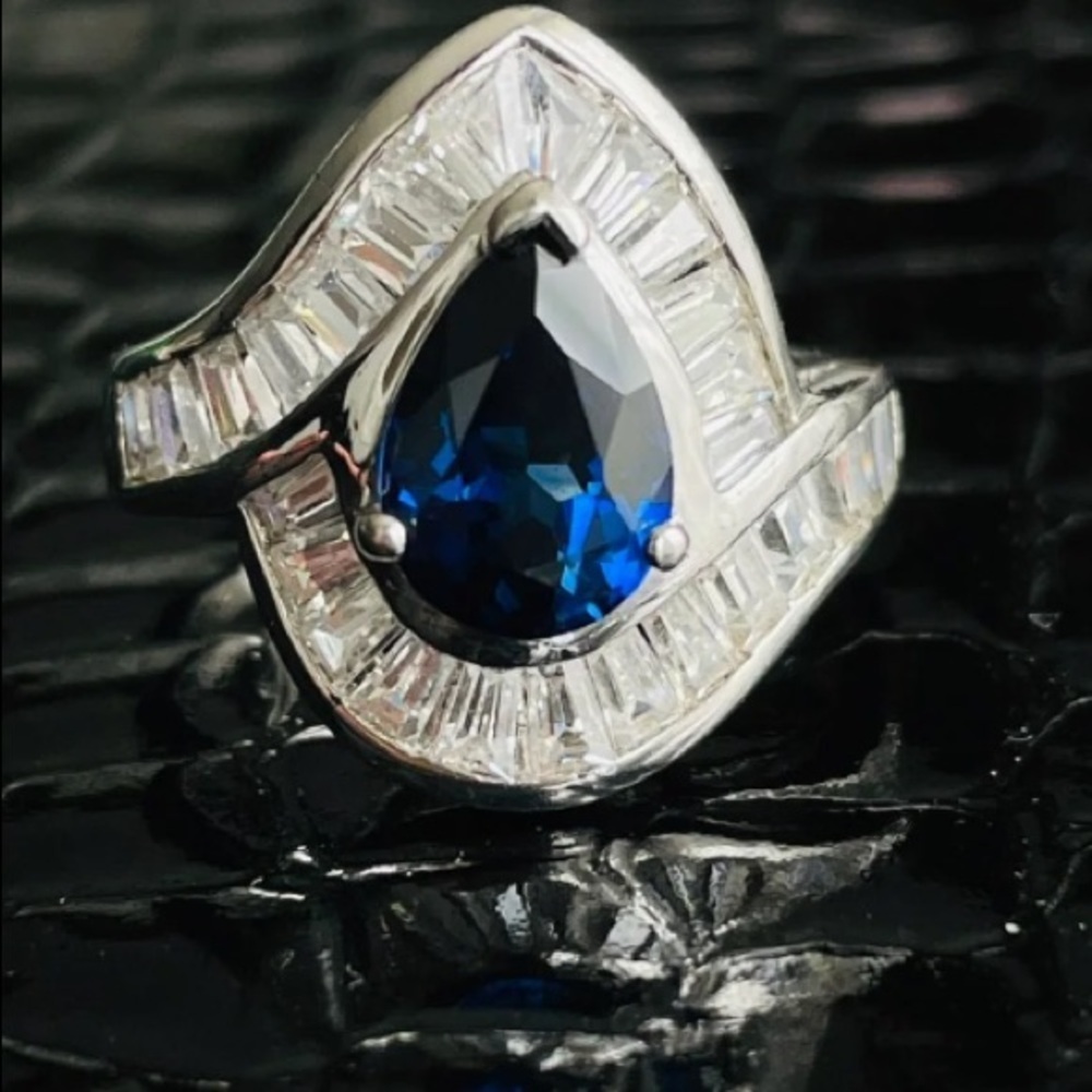 Sapphire & White Diamonique Sterling Silver Cocktail Ring